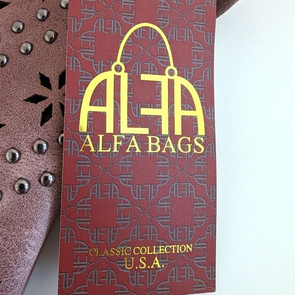 Alfa Bags Bags Laser Cut Faux Leather Mauve Crossbody Purse W Metal